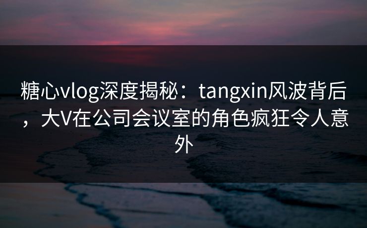 糖心vlog深度揭秘：tangxin风波背后，大V在公司会议室的角色疯狂令人意外  第1张